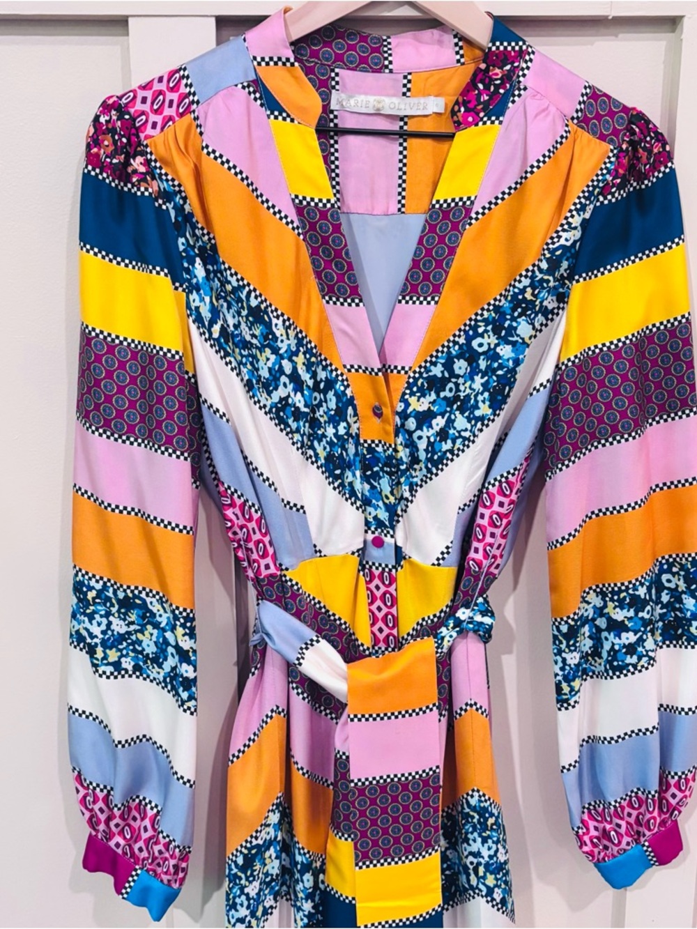 Marie Oliver Patchwork Print Silk Dress sz 6